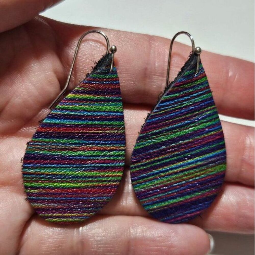 **Last Chance!! Final Sale** Silver tone colorful leather earrings